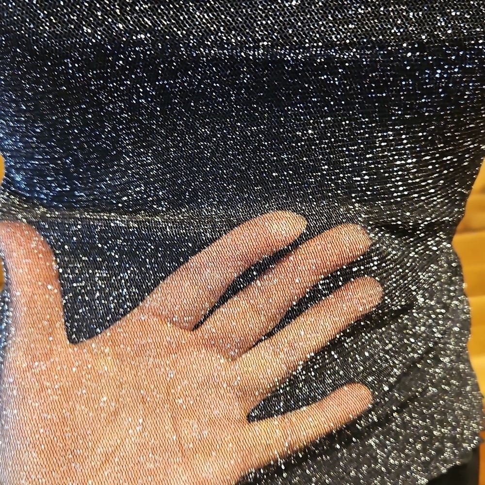 Sheer Glitter Black Fitted Stretchy Top XS Shimmer Whimsigoth - Picture 5 of 5